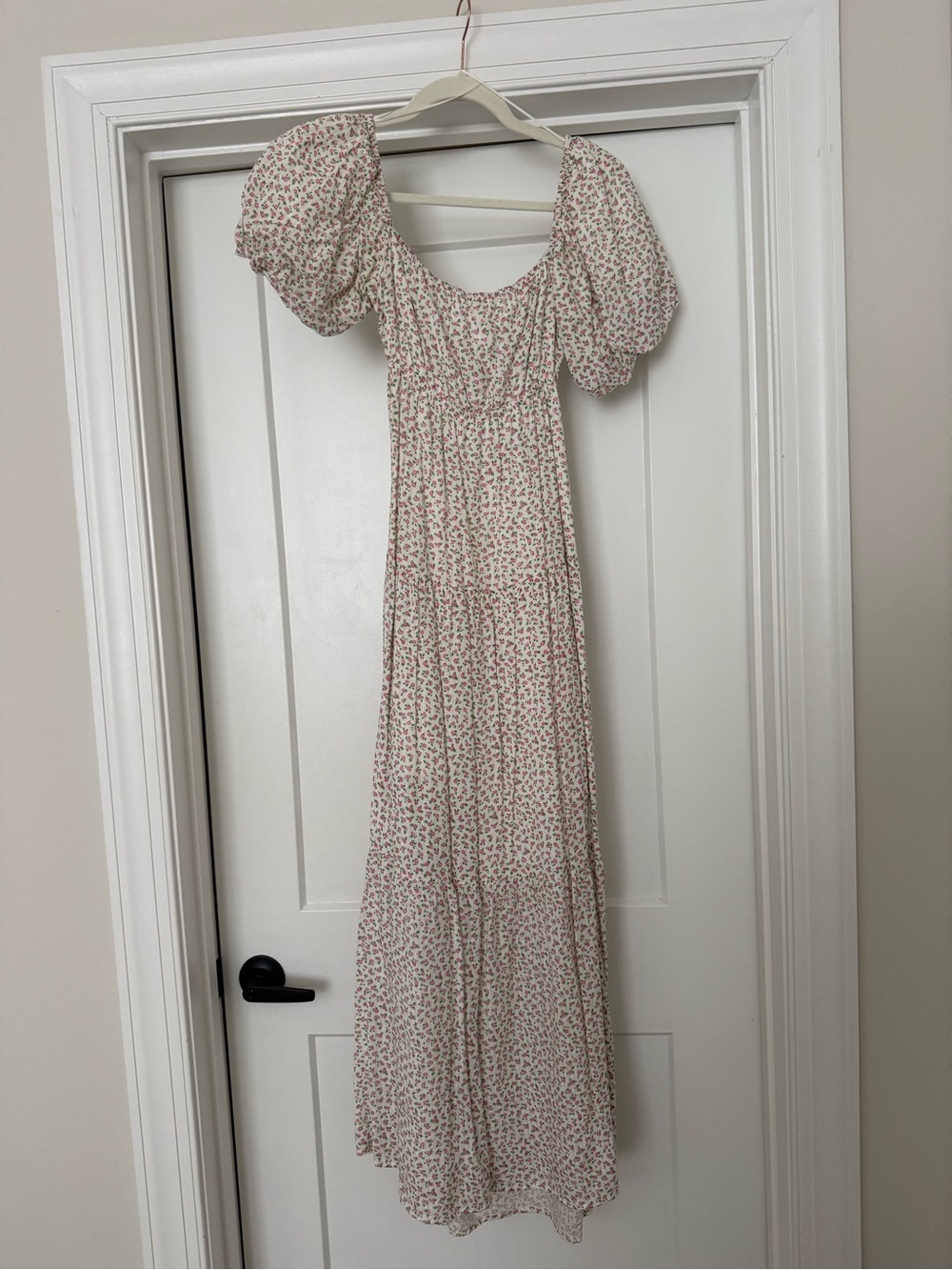 Floral Puff-Sleeve Maxi Dress - Pink/White